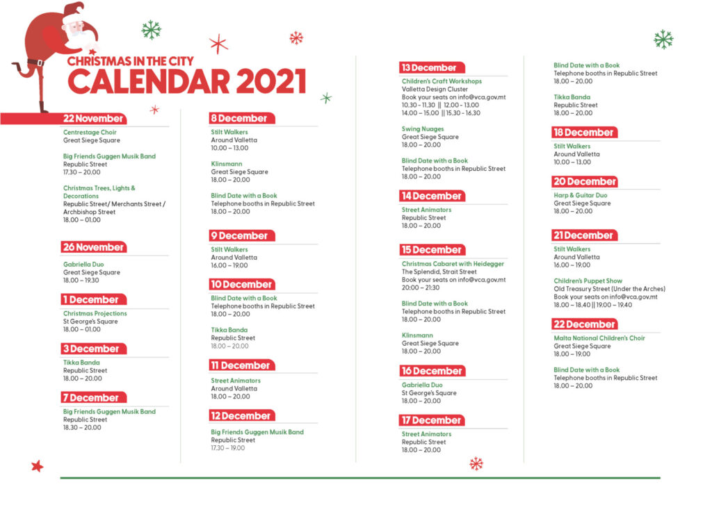 Calendario Natale a Malta 2021